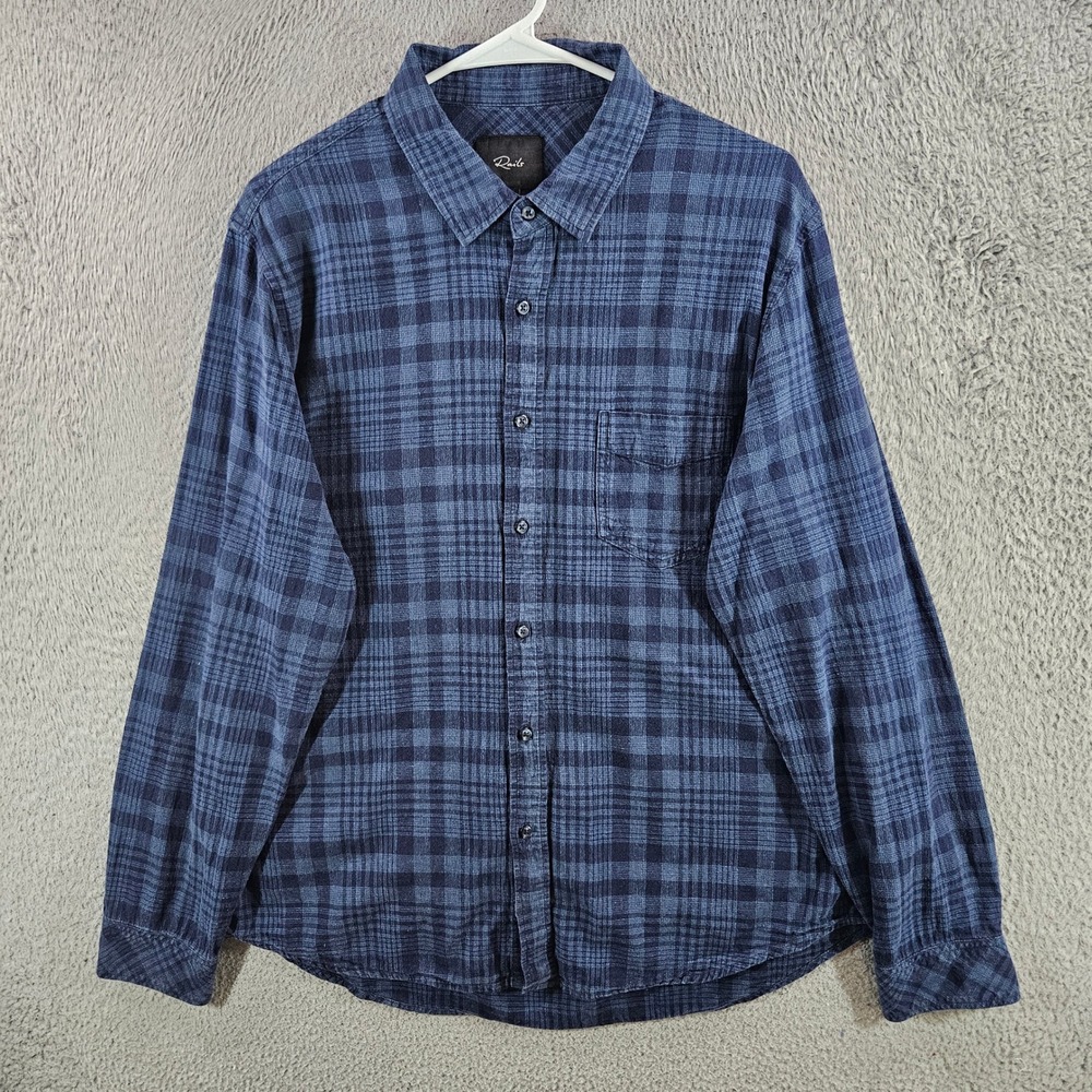Rails Blue Plaid Cotton Rayon Button Down Shirt Womens XL Long Sleeve Pocket